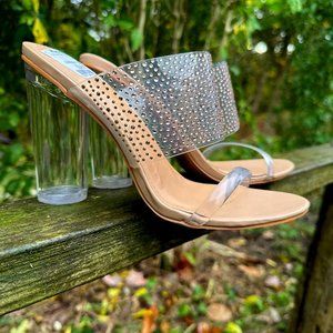 Cushionaire Clear Strap Clear Heel Rose Gold Rhinestone Heels